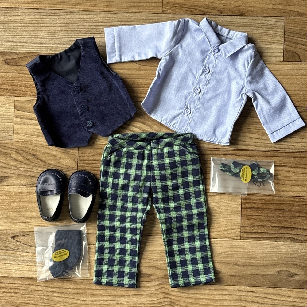 American Girl Doll Janie and Jack Tartan Plaid Logan Holiday Boy Outfit NEW NIB